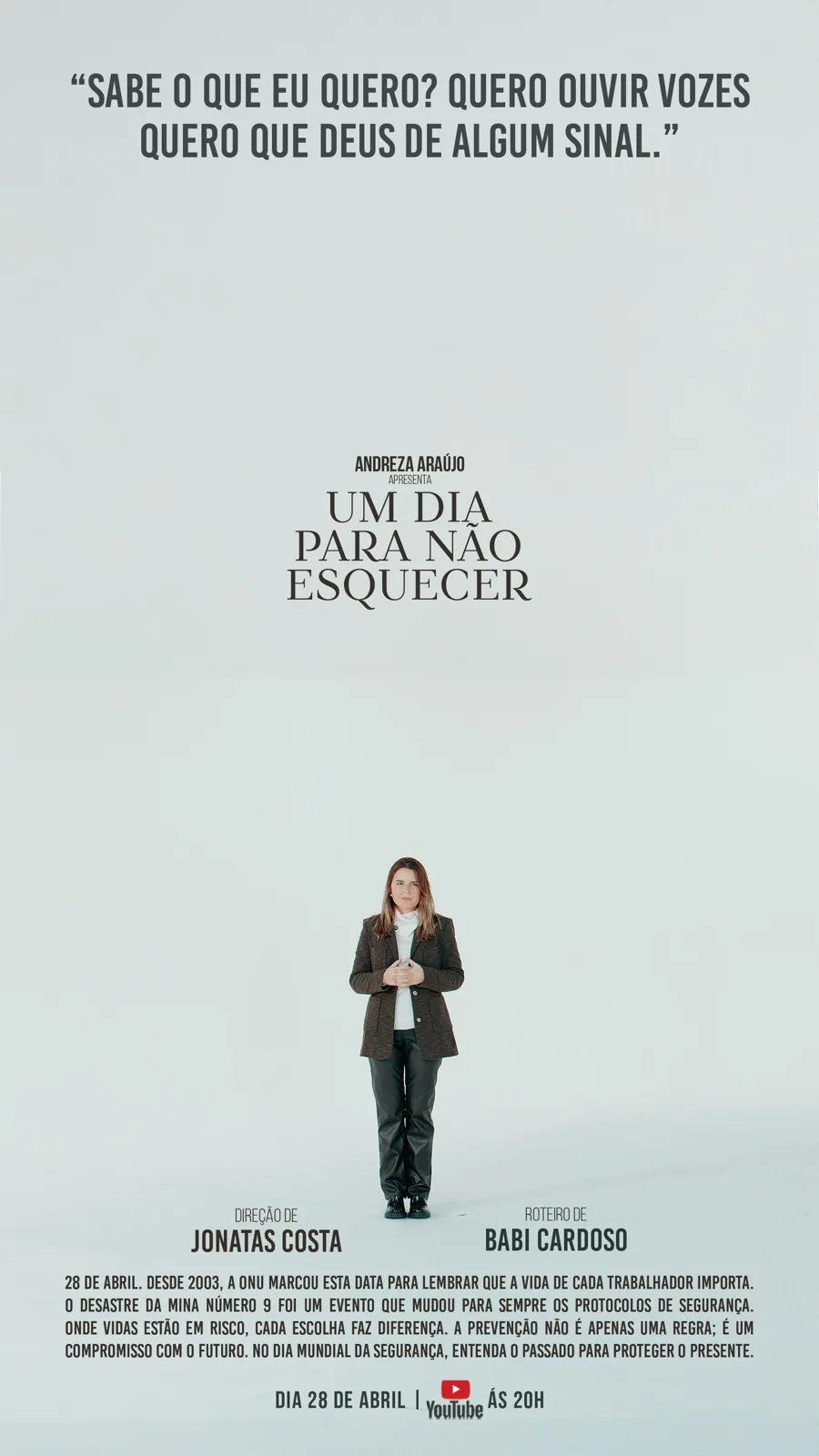 Pôster oficial: Andreza Araújo apresenta o documentário, frente à câmera