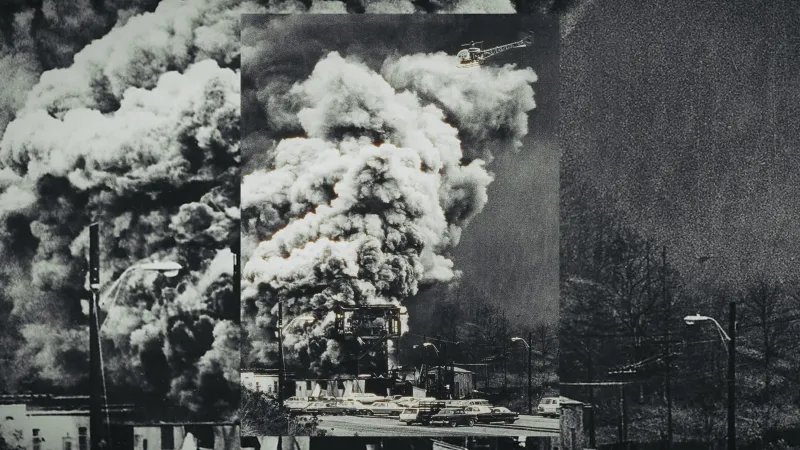 Imagem histórica de arquivo: explosão na mina Consol nº 9, Farmington, 20 de novembro de 1968